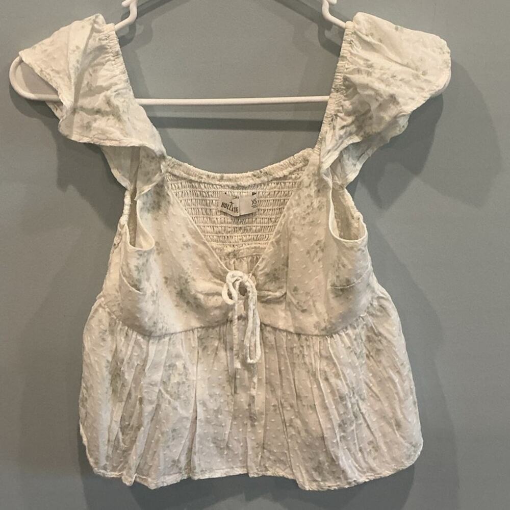 Hollister Womens Cropped Babydoll Top Size XS White Floral Coquette Cottagecore